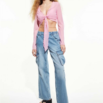 Women Blue Low Waist Cargo Jeans