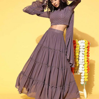 Elegant Mauve Embroidered Ready to Wear Lehenga Choli with Dupatta