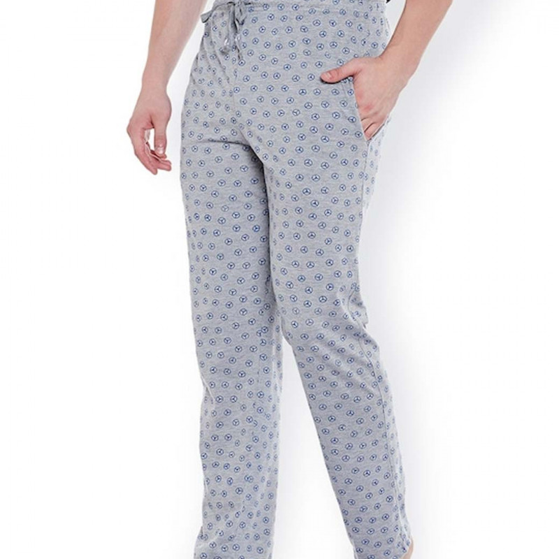 Men Grey Melange Printed Lounge Pants