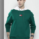 Men Green Brand Logo Applique Hooded Sweatshirt