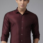 Men Burgundy Self Design Custom Fit Formal Shirt