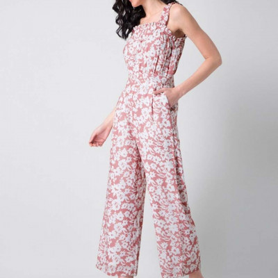 Women Pink & White Floral Printed Basic Jumpsuit