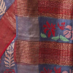 Maroon & Blue Woven Design Kantha Work Pure Silk Tussar Saree